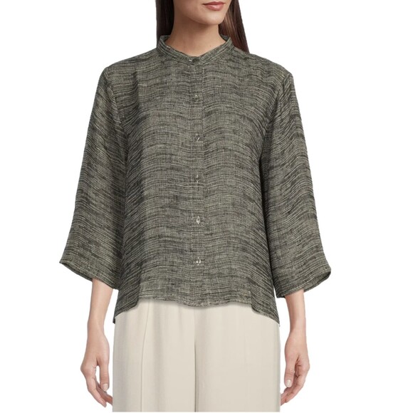 Eileen Fisher Italian Blend Textured Linen jacket W/ Mandarin Collar Size S - Picture 1 of 6